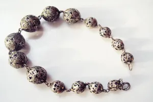 French Imported Silver Filigree Ball Bracelet