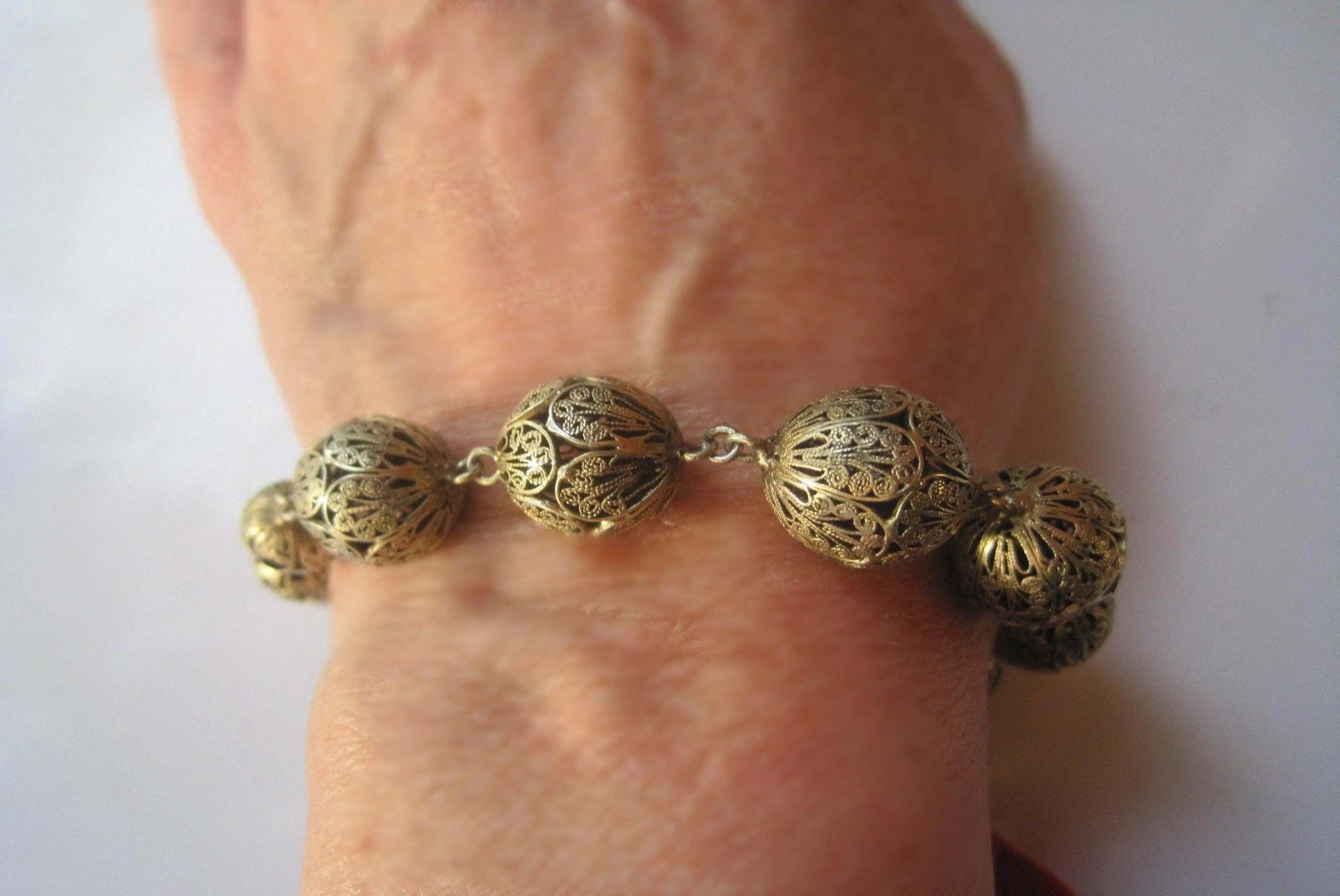 French Imported Silver Filigree Ball Bracelet