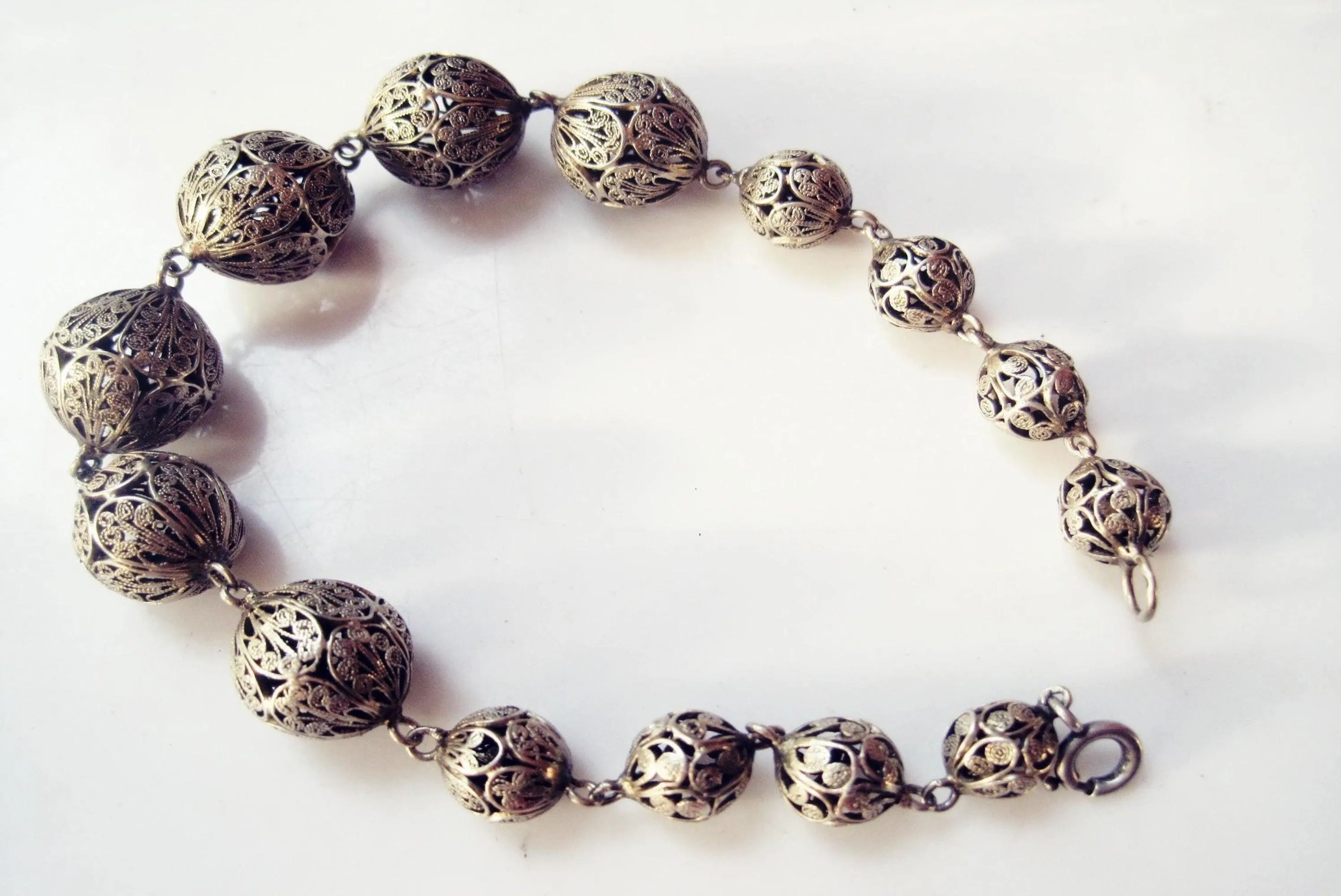 French Imported Silver Filigree Ball Bracelet