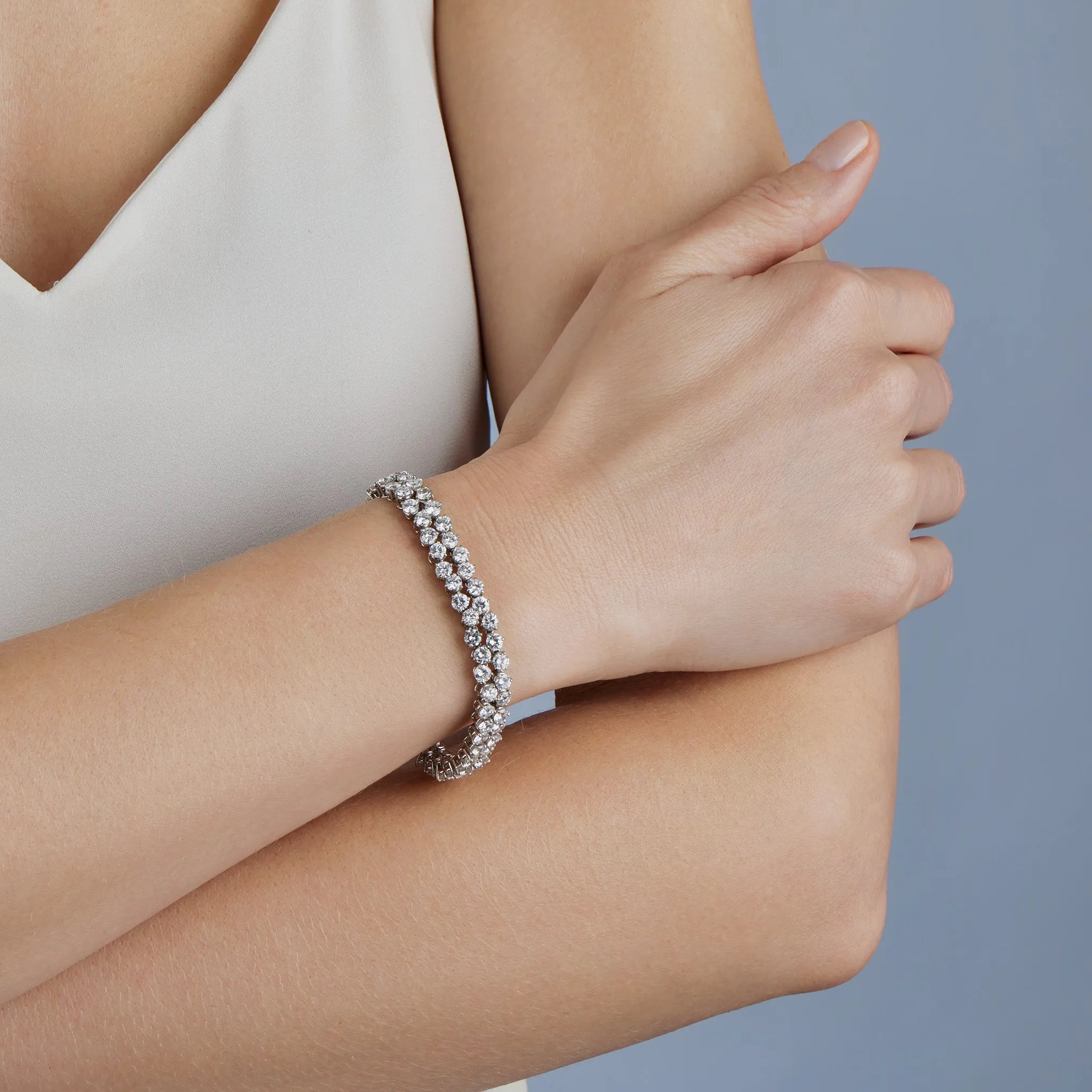 French Platinum and Diamond Double Line Bracelet, Bijouterie Bouchet