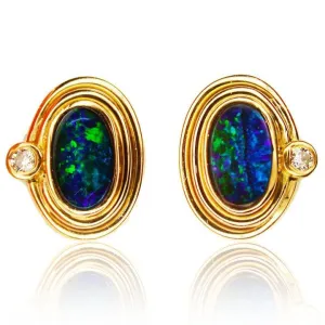 Gem Black Green Blue Boulder Opal Studs