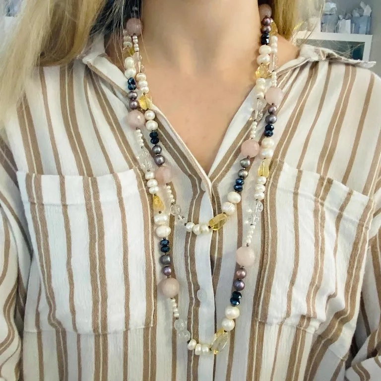 Gemstone Bead & Genuine Pearl Necklace