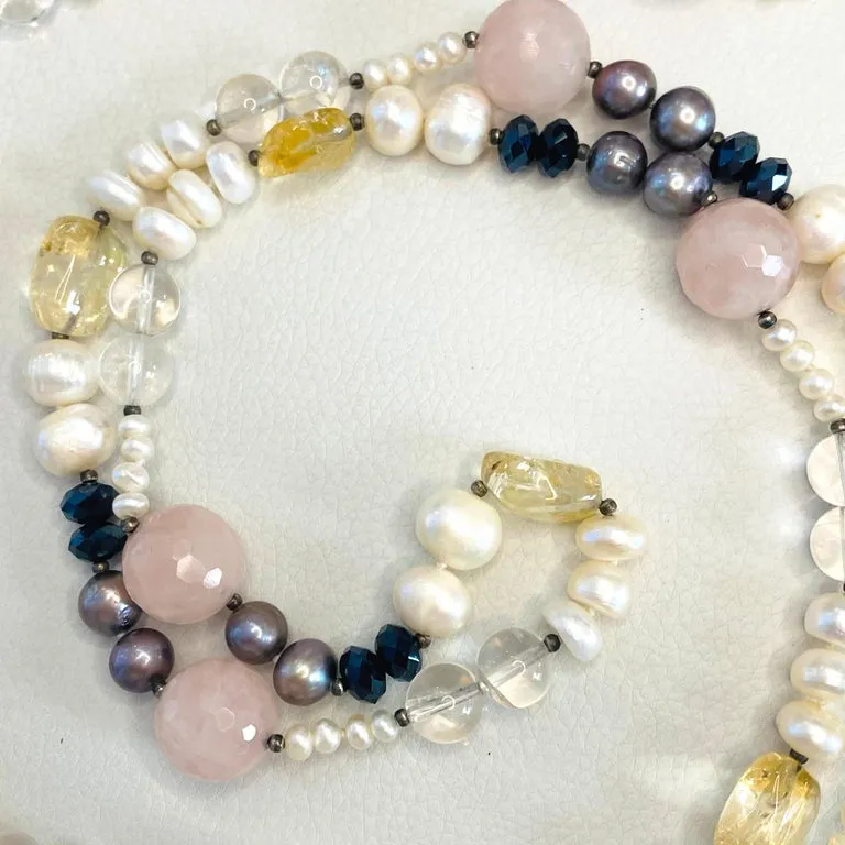Gemstone Bead & Genuine Pearl Necklace