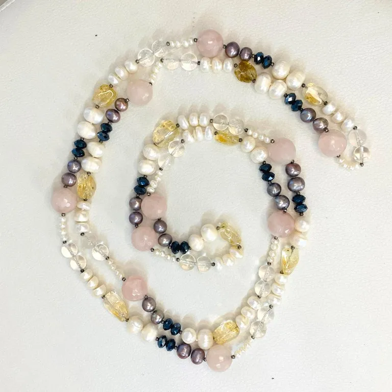 Gemstone Bead & Genuine Pearl Necklace