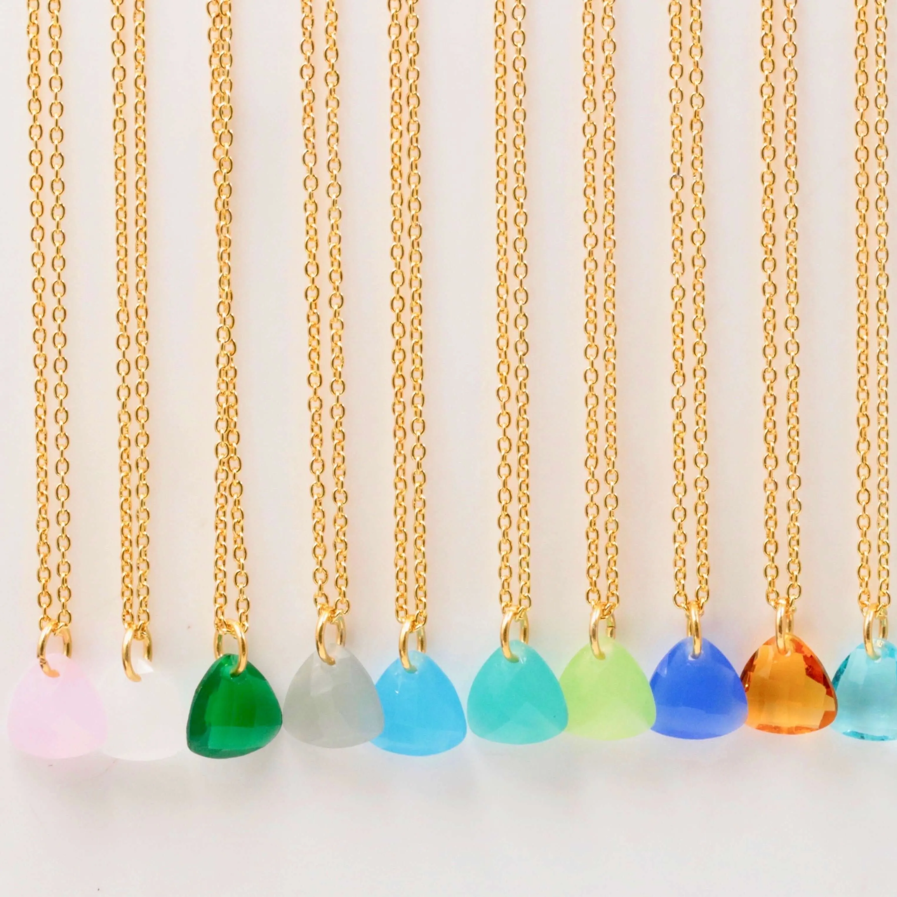 Gemstone Pendant Necklace Beautiful Trillion Gemstone Necklace Faceted Gemstone Pendant Necklace Chain Necklace Gold Plated Necklace SKU 6142251
