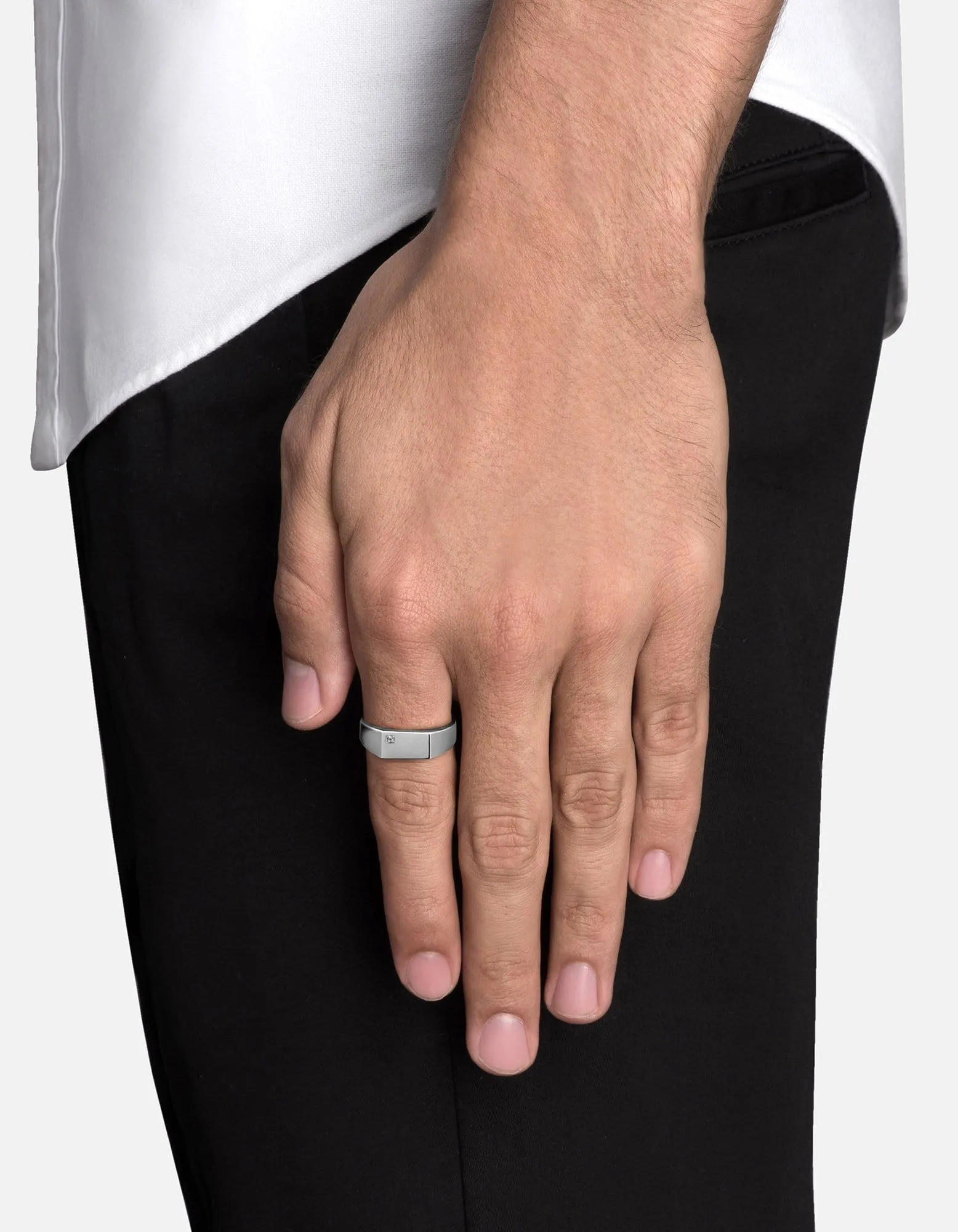 Geo Signet Diamond, Sterling Silver