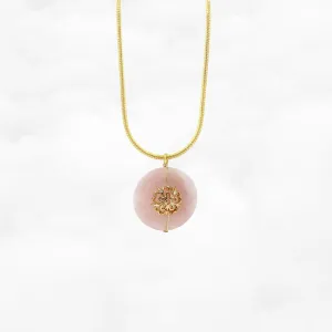 Gold Flower Rose Quartz Necklace