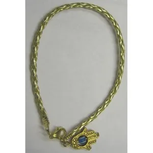 Gold Hamsa / Evil Eye Charm Gold Braided Leather Bracelet - A best seller