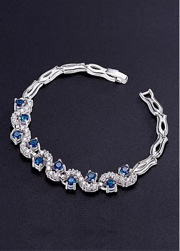 Gold Plated Bracelet Micro Pave Zirconia Wave with  Platinum