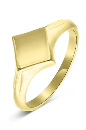 Gold Plated Sterling Silver Diamond Shape Signet Ring