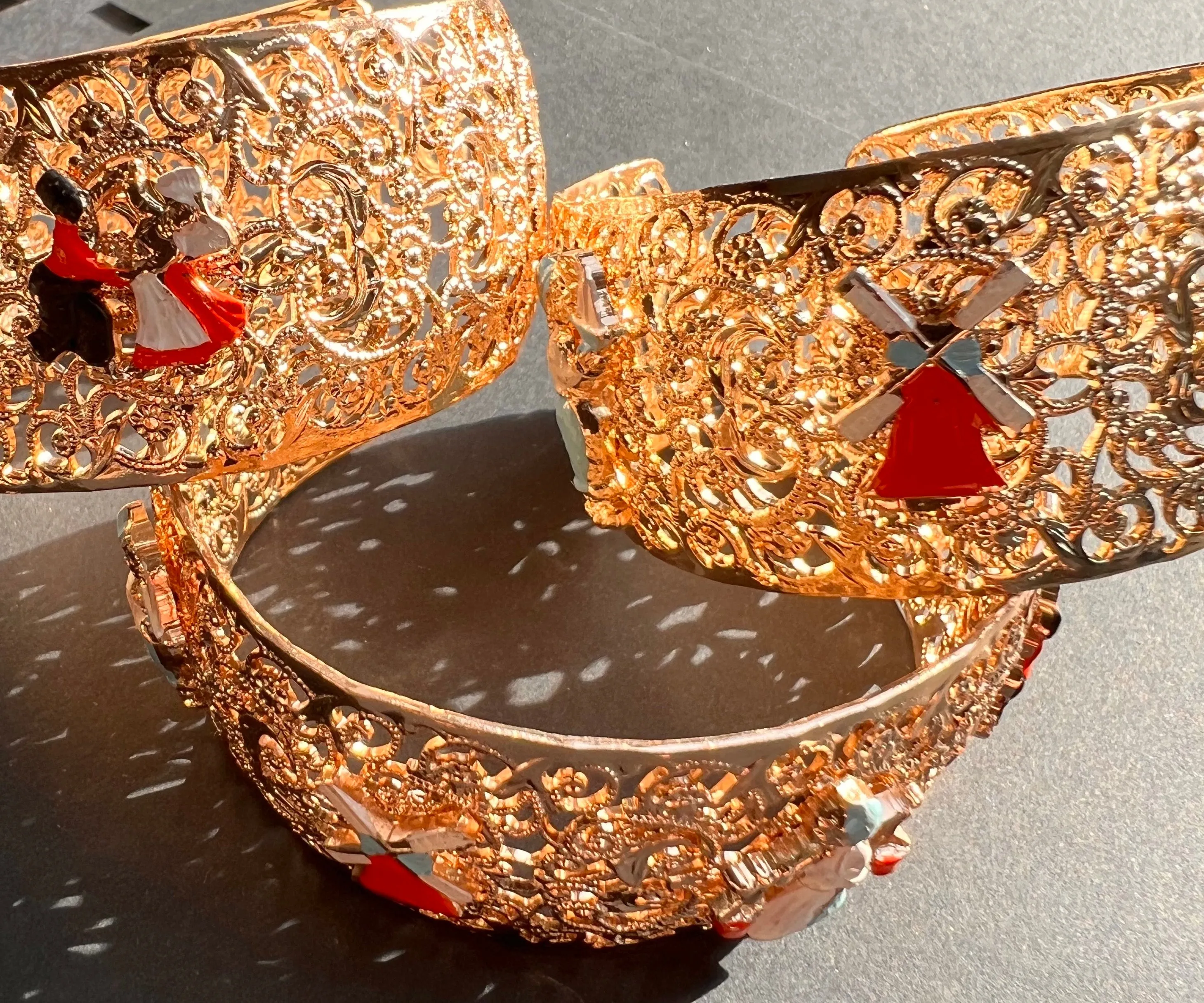 Golden Filigree Vintage Dutch Children Cuff Bracelets