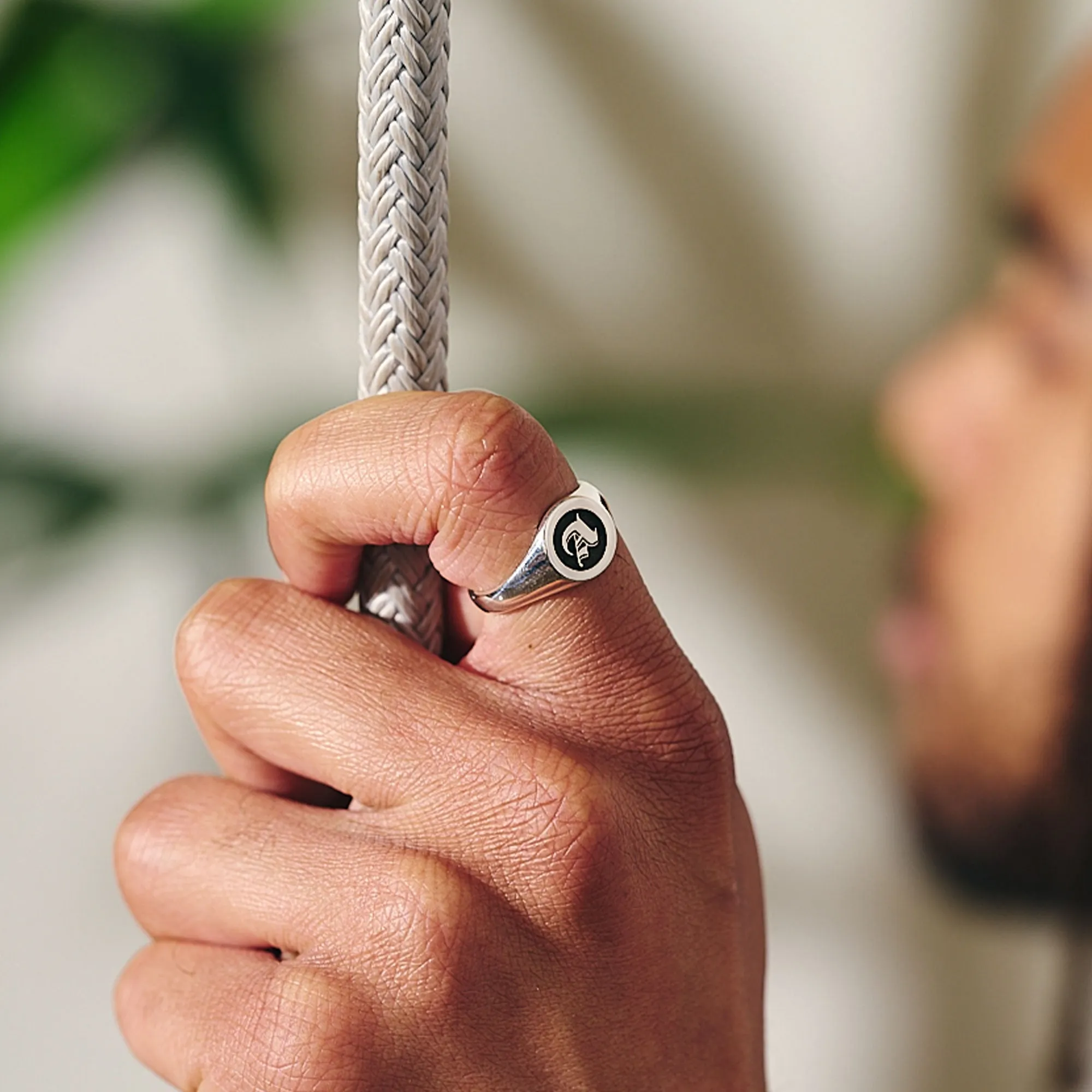 Gothic Initial Round Silver Signet Ring