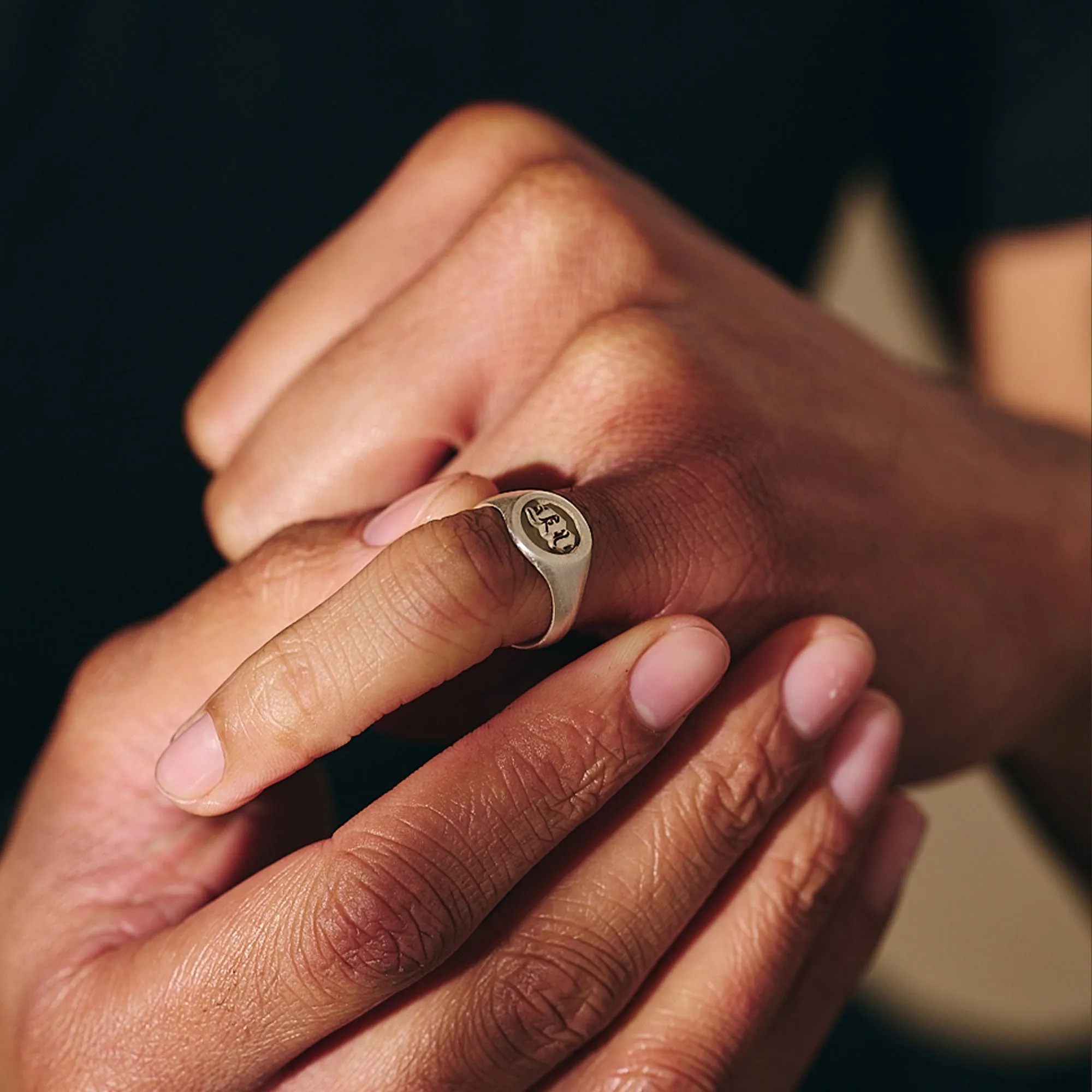 Gothic Initial Round Silver Signet Ring