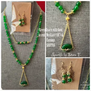 Green Quartz & Gold Double-layered necklace set
