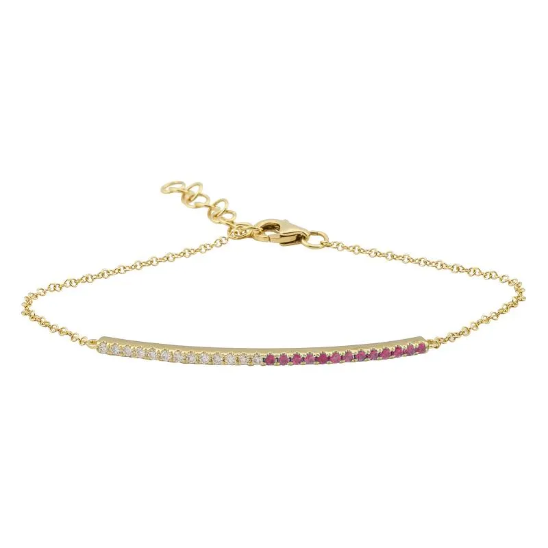 Half Diamond Half Gemstone Bar Charm Link Bracelet