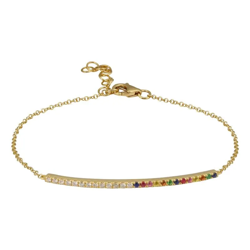Half Diamond Half Gemstone Bar Charm Link Bracelet