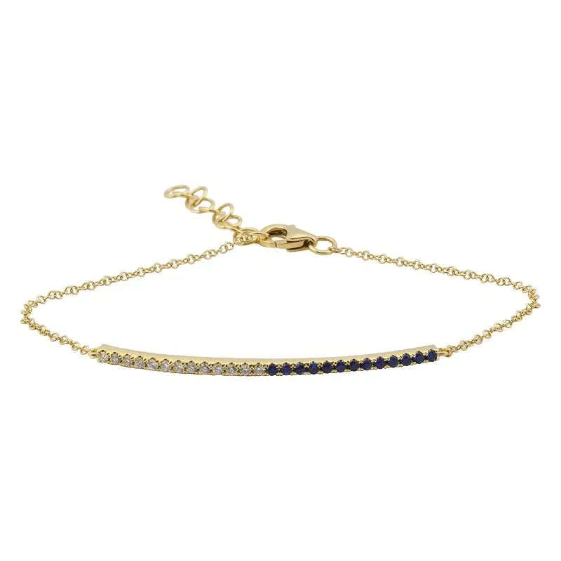 Half Diamond Half Gemstone Bar Charm Link Bracelet