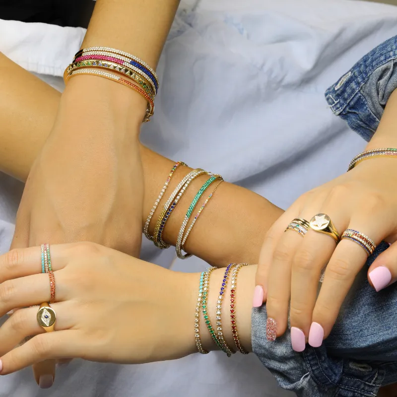 Half Diamond Half Gemstone Bar Charm Link Bracelet
