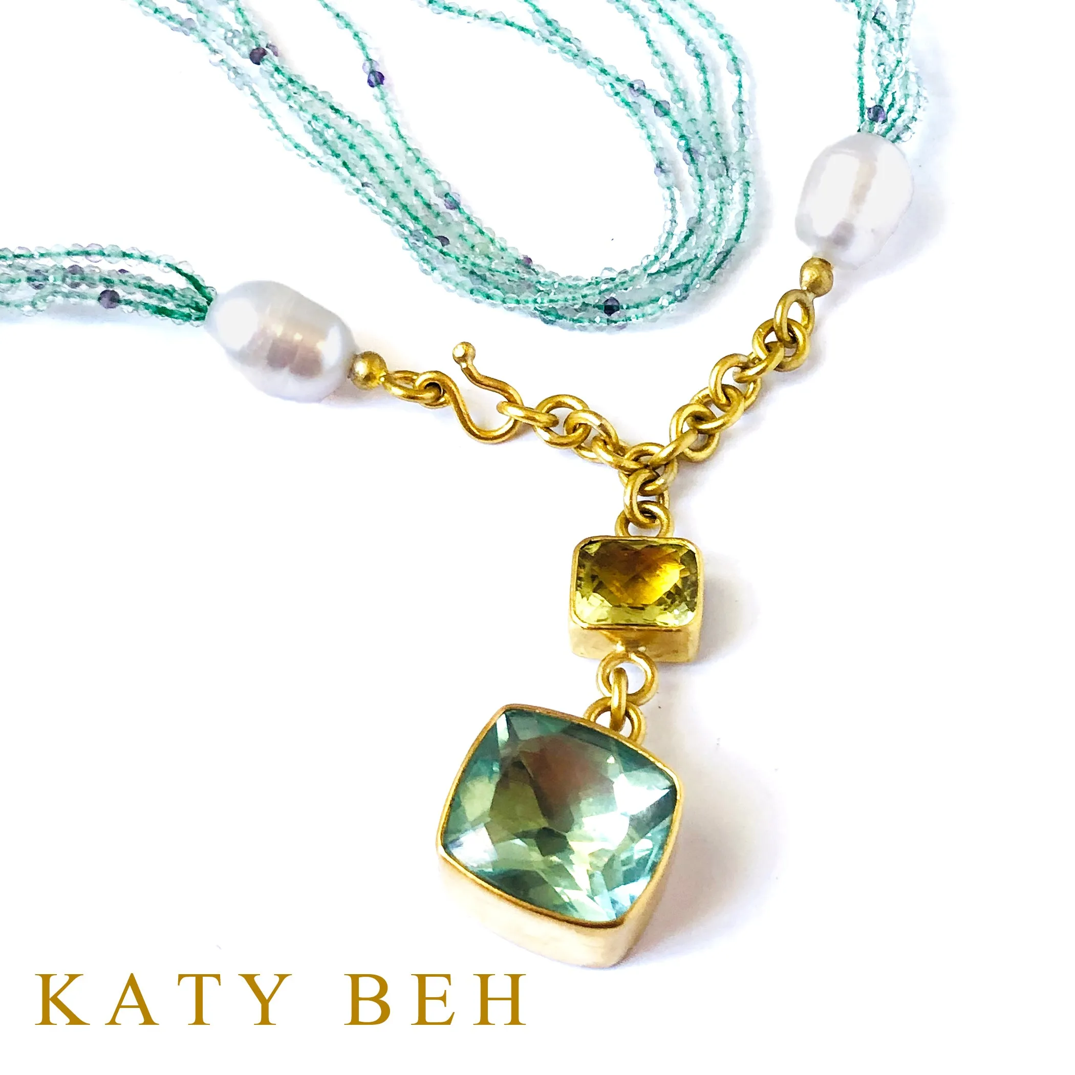 Harriet Fluorite, Pearl & Lemon Quartz Necklace