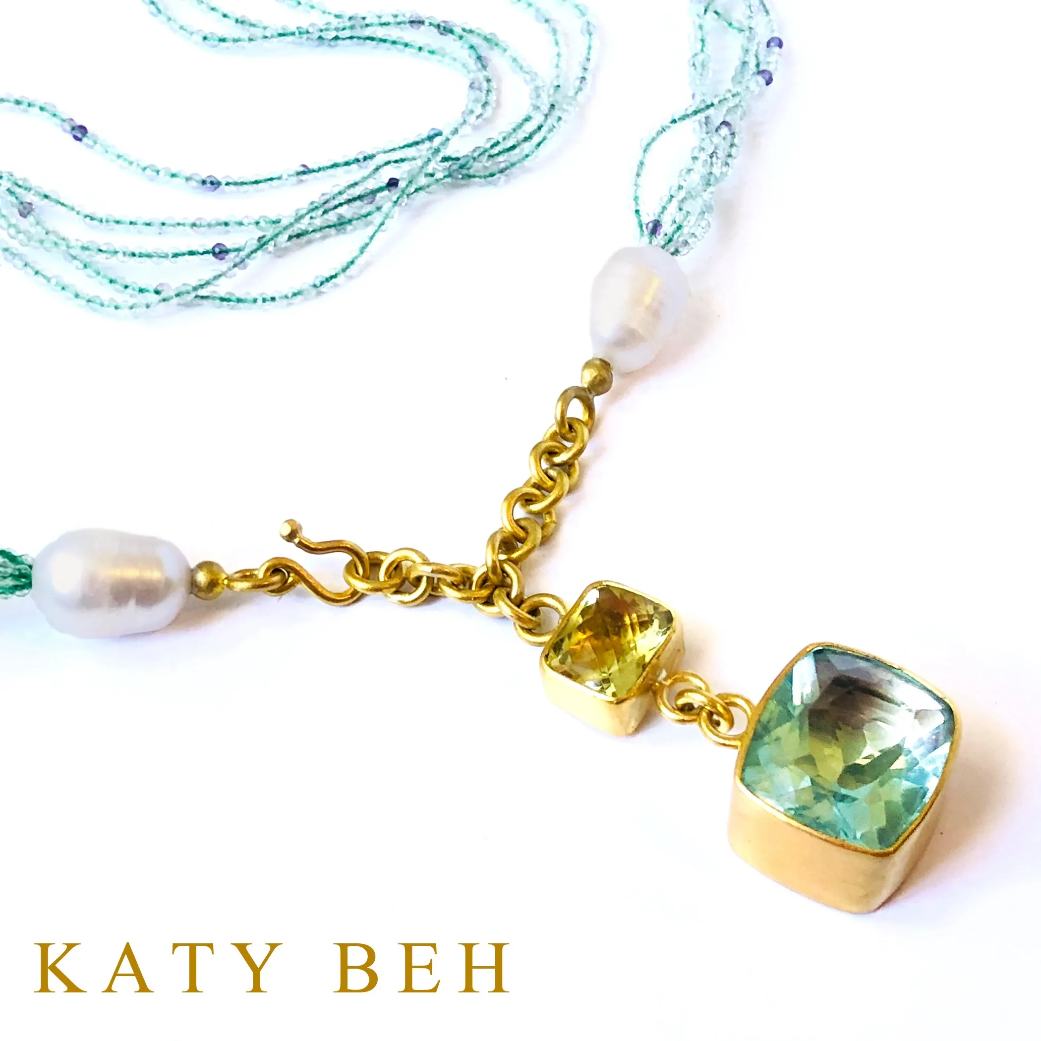Harriet Fluorite, Pearl & Lemon Quartz Necklace