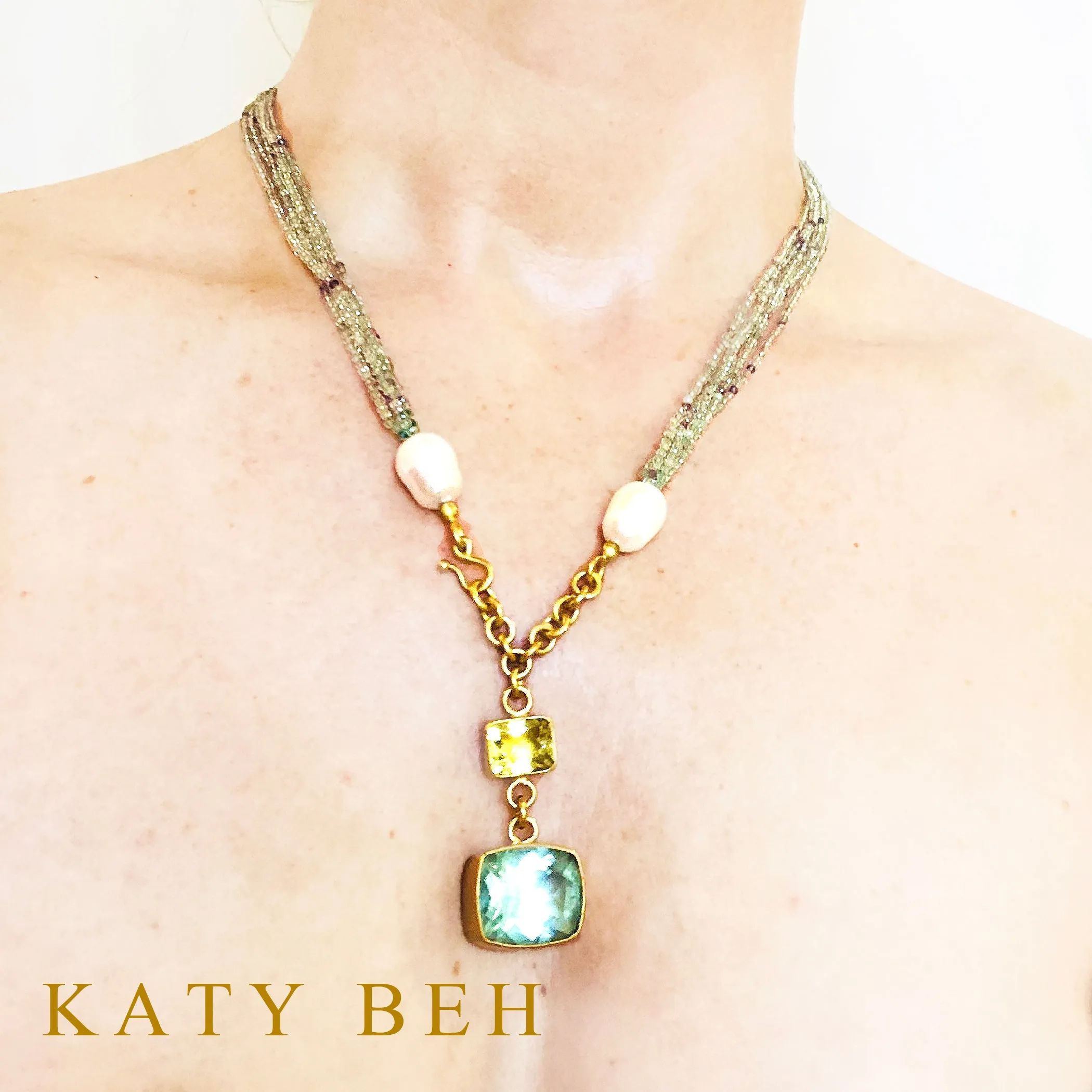 Harriet Fluorite, Pearl & Lemon Quartz Necklace