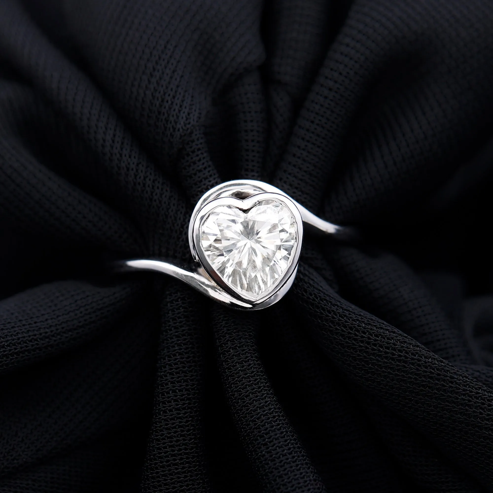 Heart Shape Moissanite Solitaire Bypass Ring
