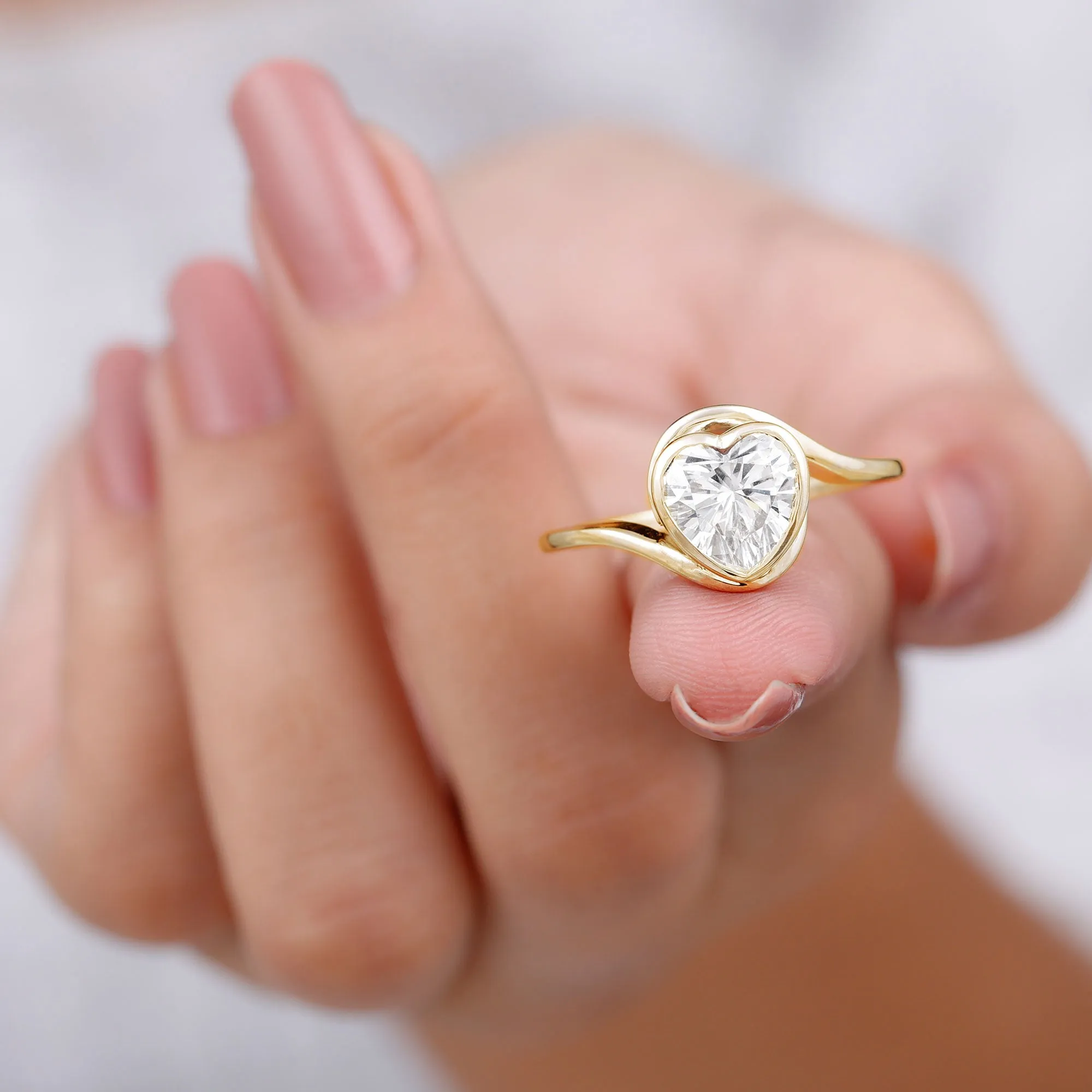 Heart Shape Moissanite Solitaire Bypass Ring
