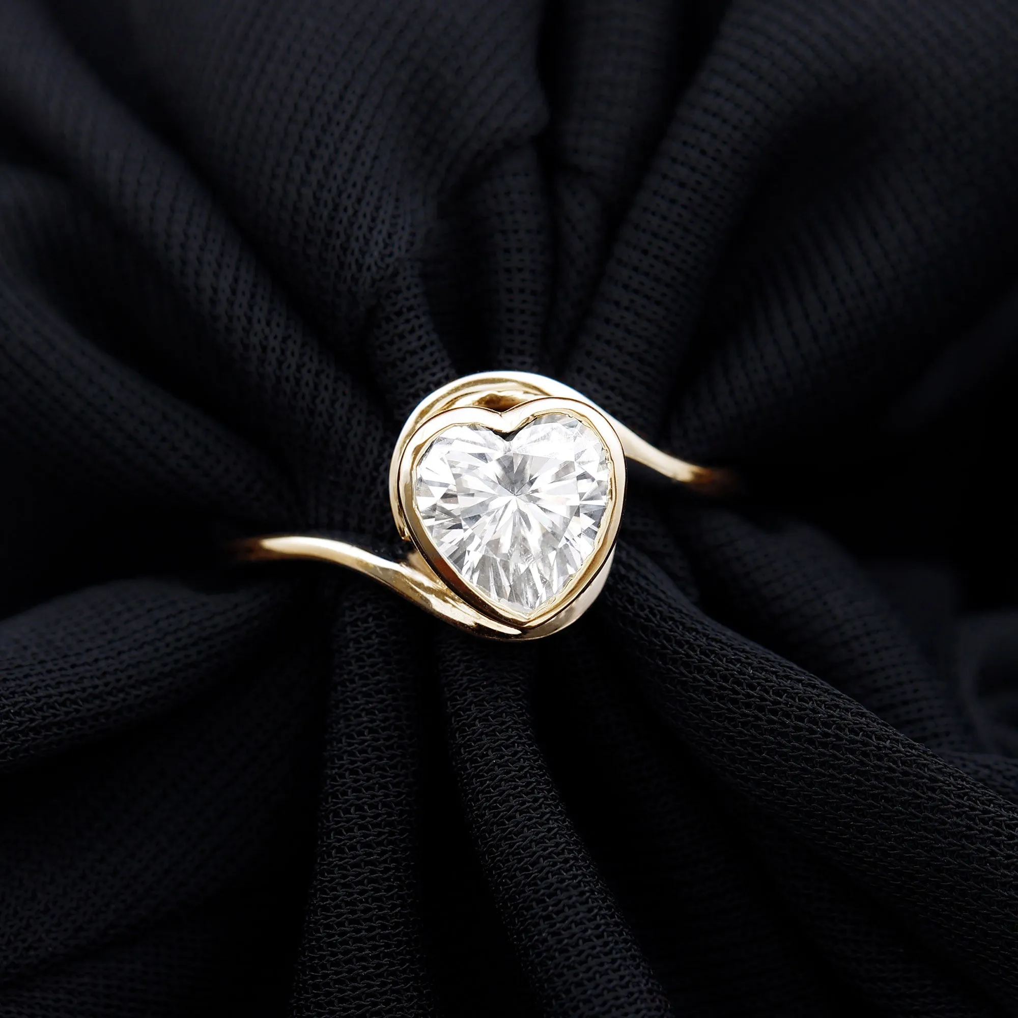 Heart Shape Moissanite Solitaire Bypass Ring
