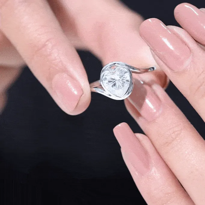 Heart Shape Moissanite Solitaire Bypass Ring