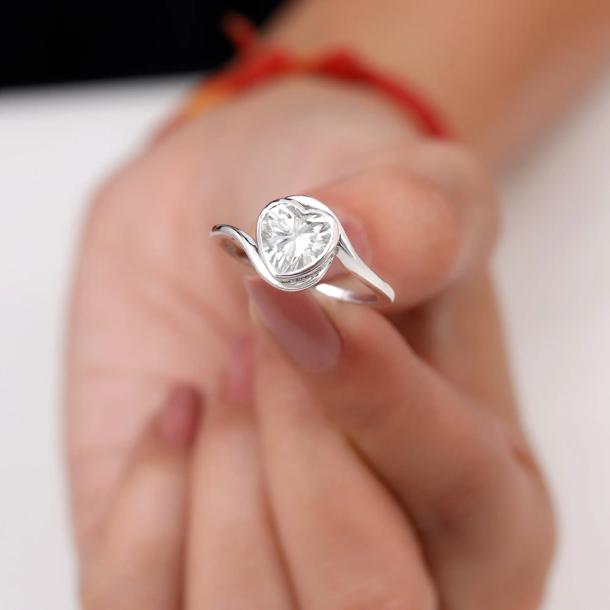 Heart Shape Moissanite Solitaire Bypass Ring