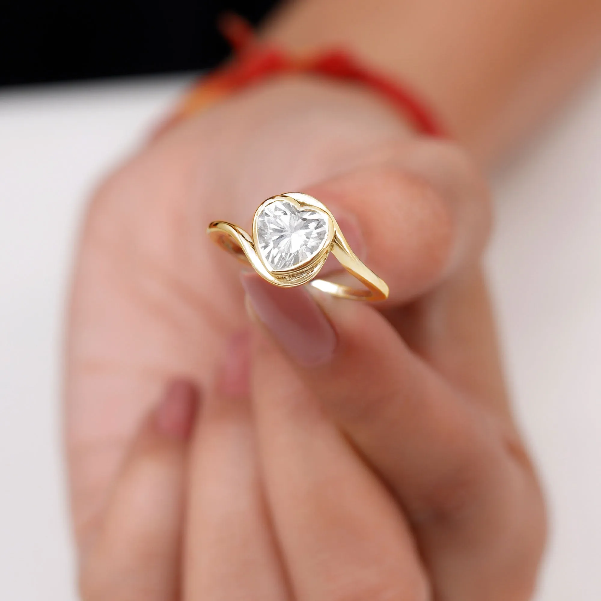 Heart Shape Moissanite Solitaire Bypass Ring