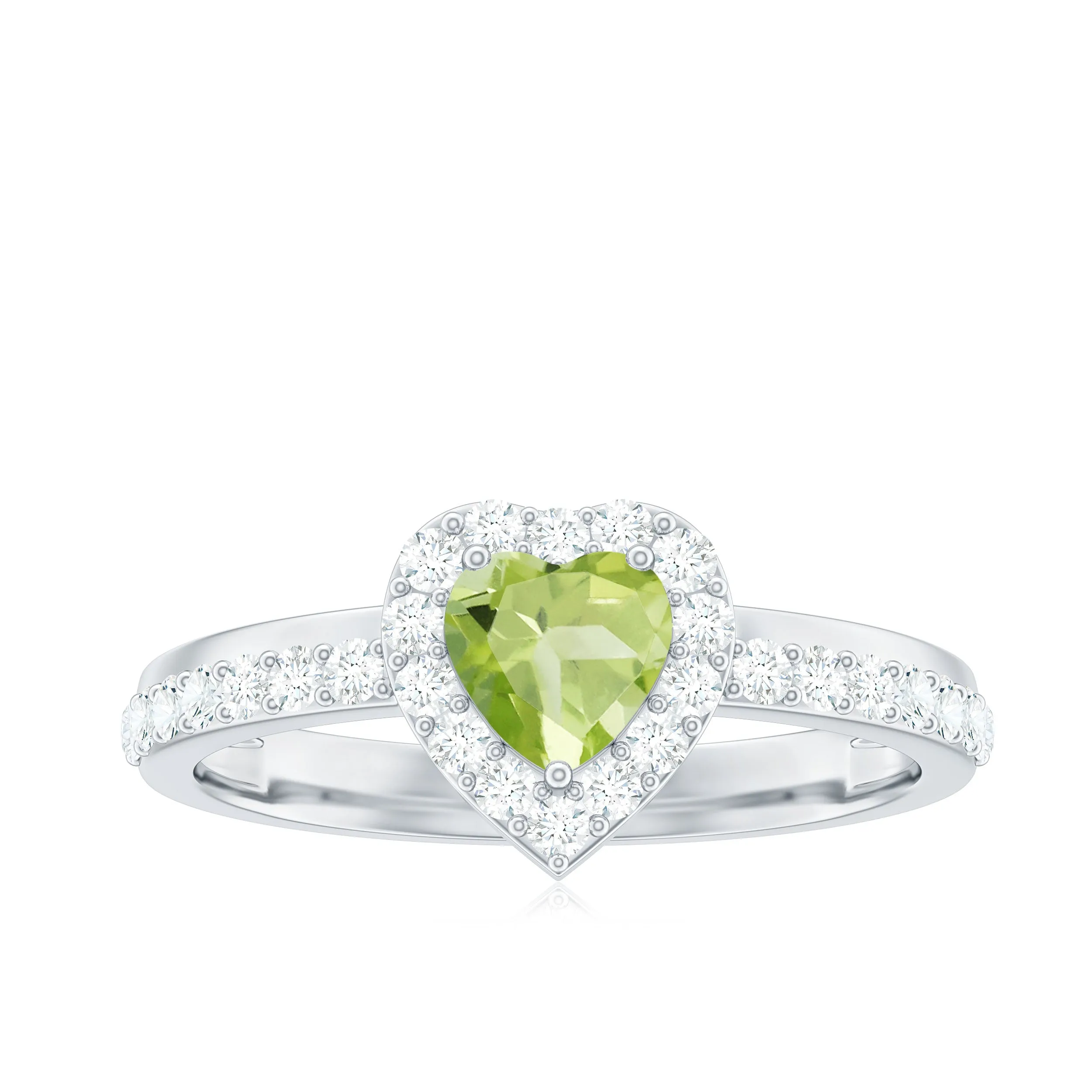 Heart Shape Peridot Promise Ring with Diamond Accent
