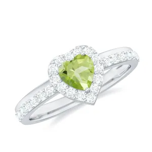 Heart Shape Peridot Promise Ring with Diamond Accent