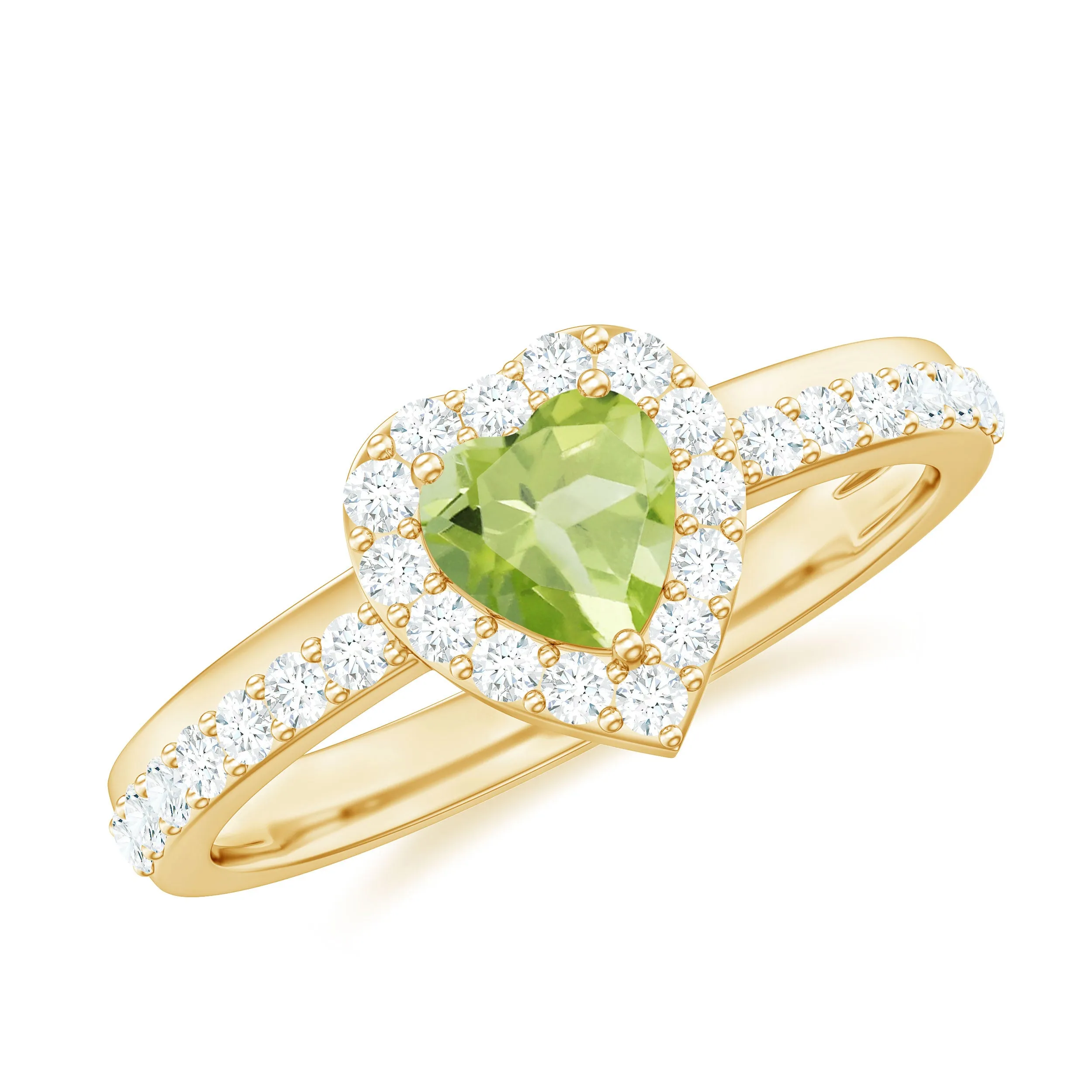 Heart Shape Peridot Promise Ring with Diamond Accent