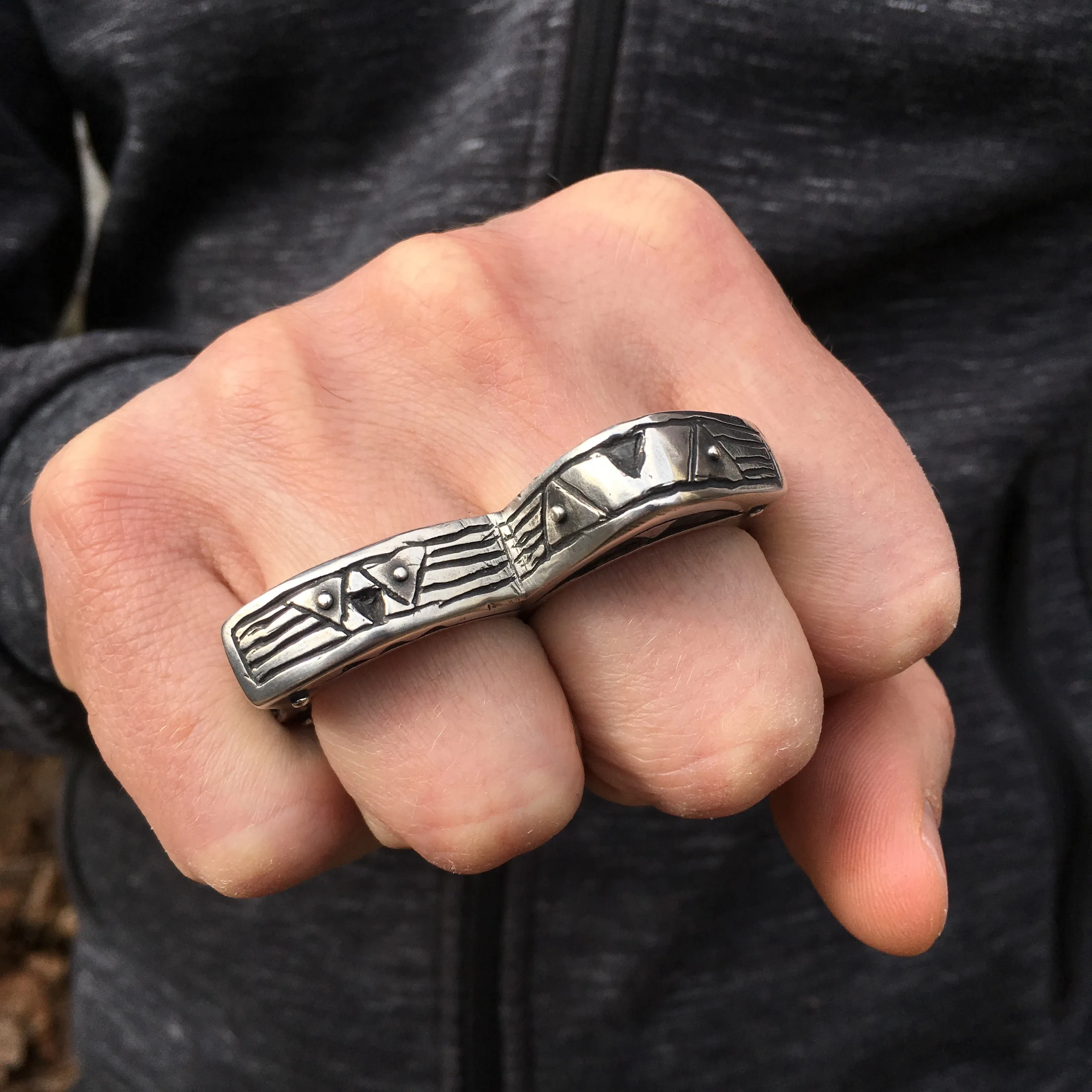 Heavy Primitive Sterling Silver Statement Double  Ring
