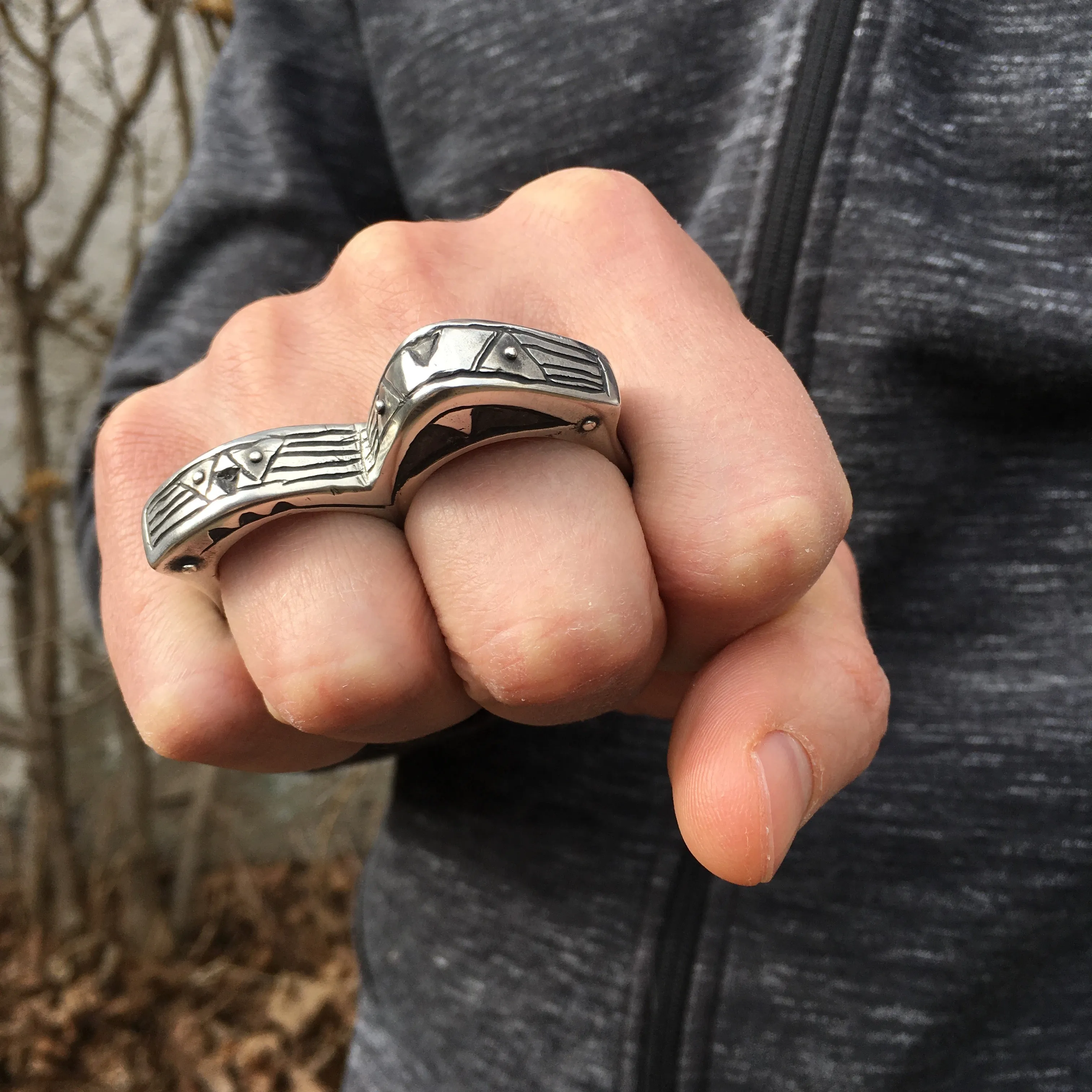 Heavy Primitive Sterling Silver Statement Double  Ring