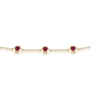 Hexagon Rubin Armband in 9ct Gelbgold