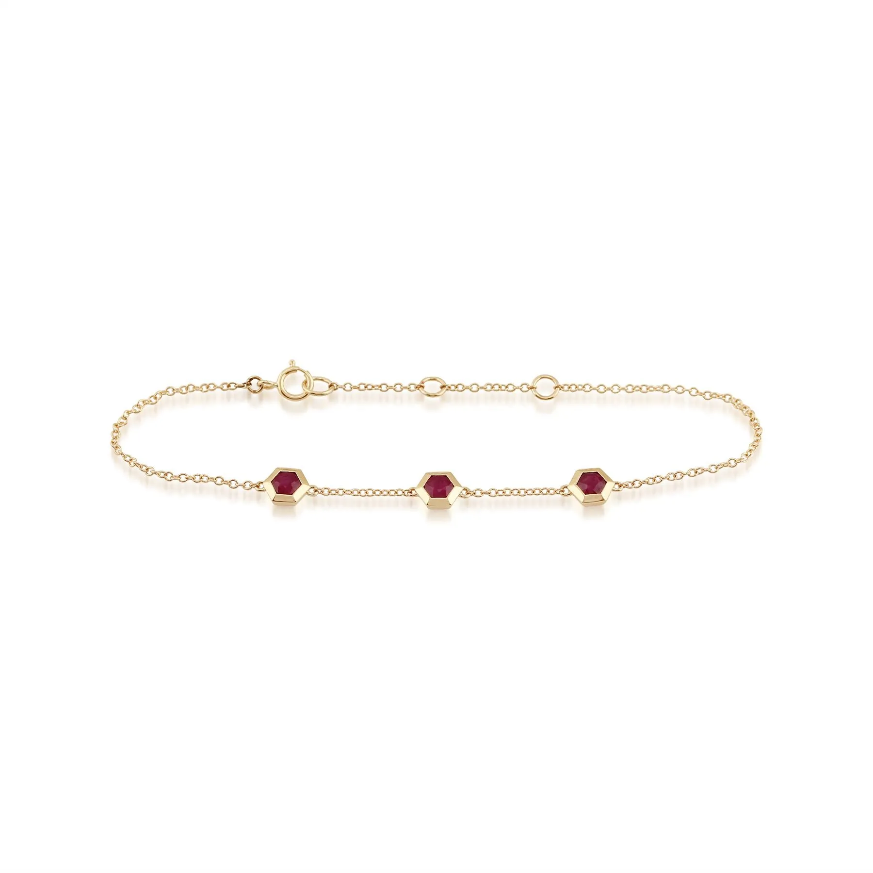 Hexagon Rubin Armband in 9ct Gelbgold