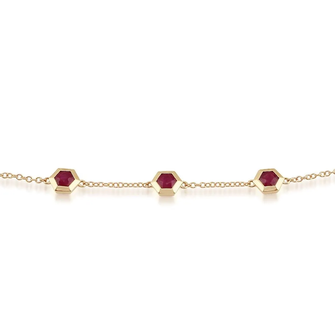 Hexagon Rubin Armband in 9ct Gelbgold