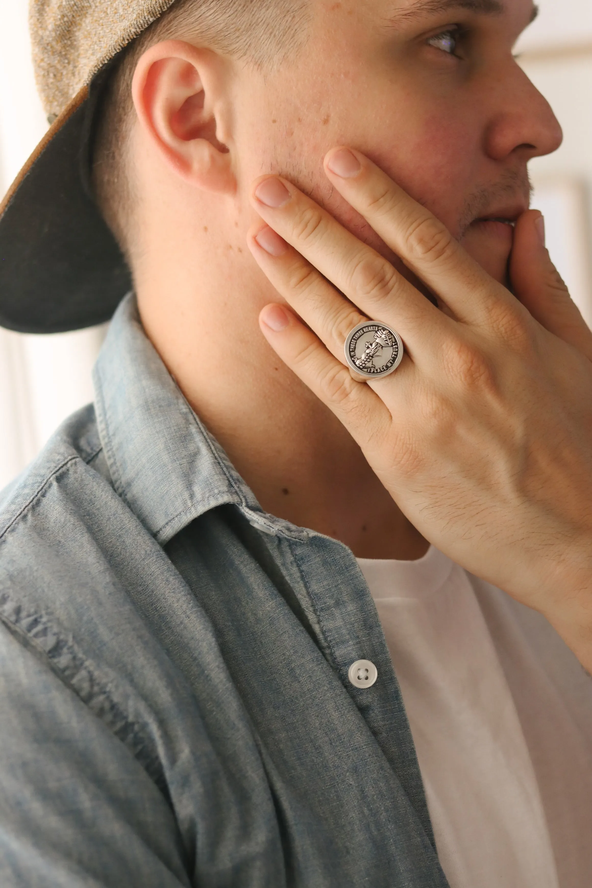 Holy Family Hearts Signet Ring