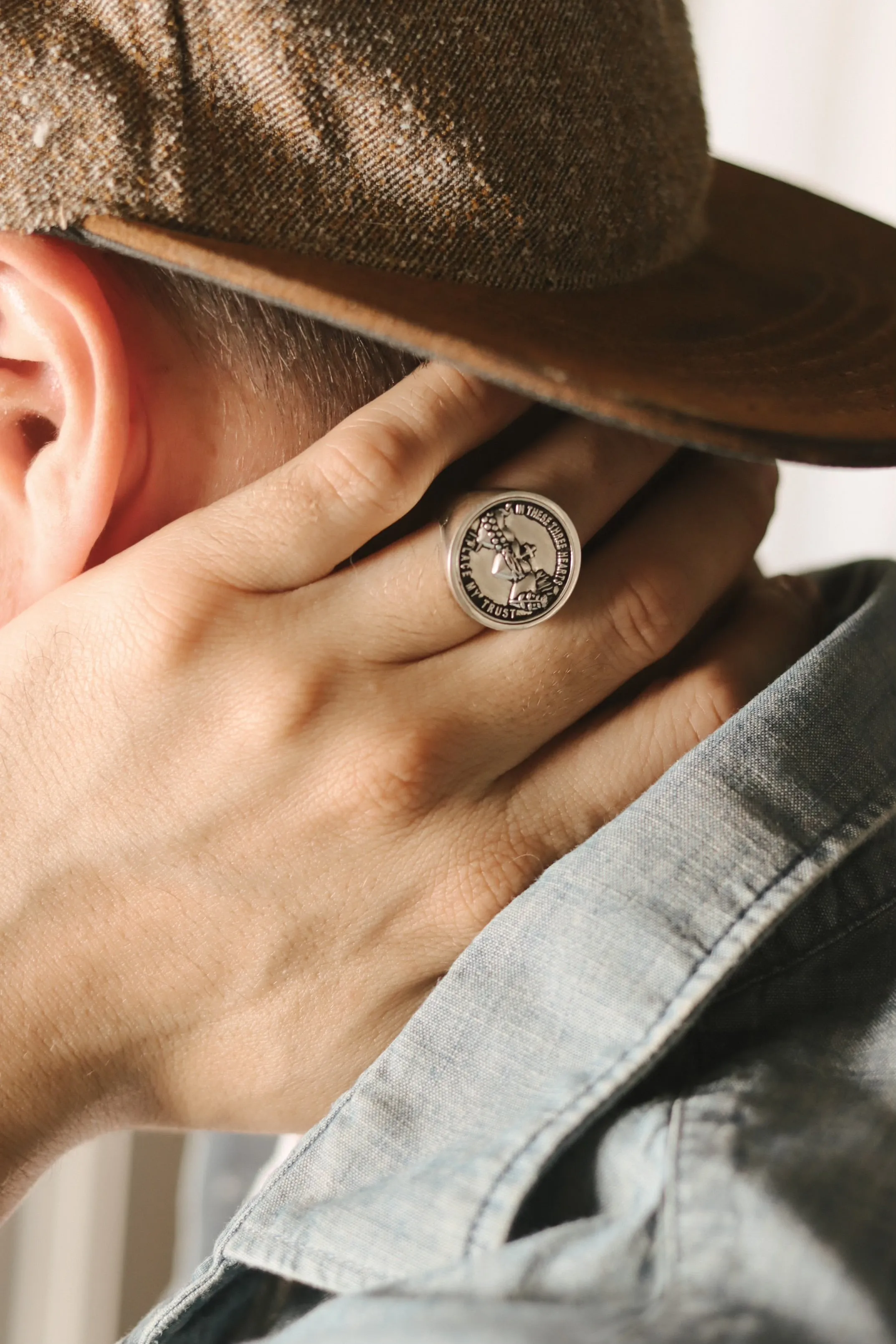 Holy Family Hearts Signet Ring