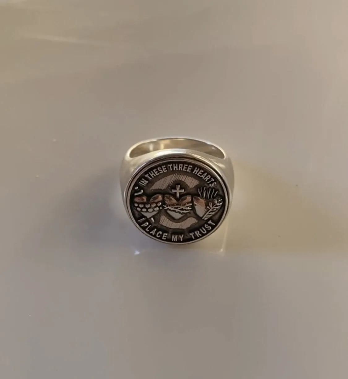 Holy Family Hearts Signet Ring