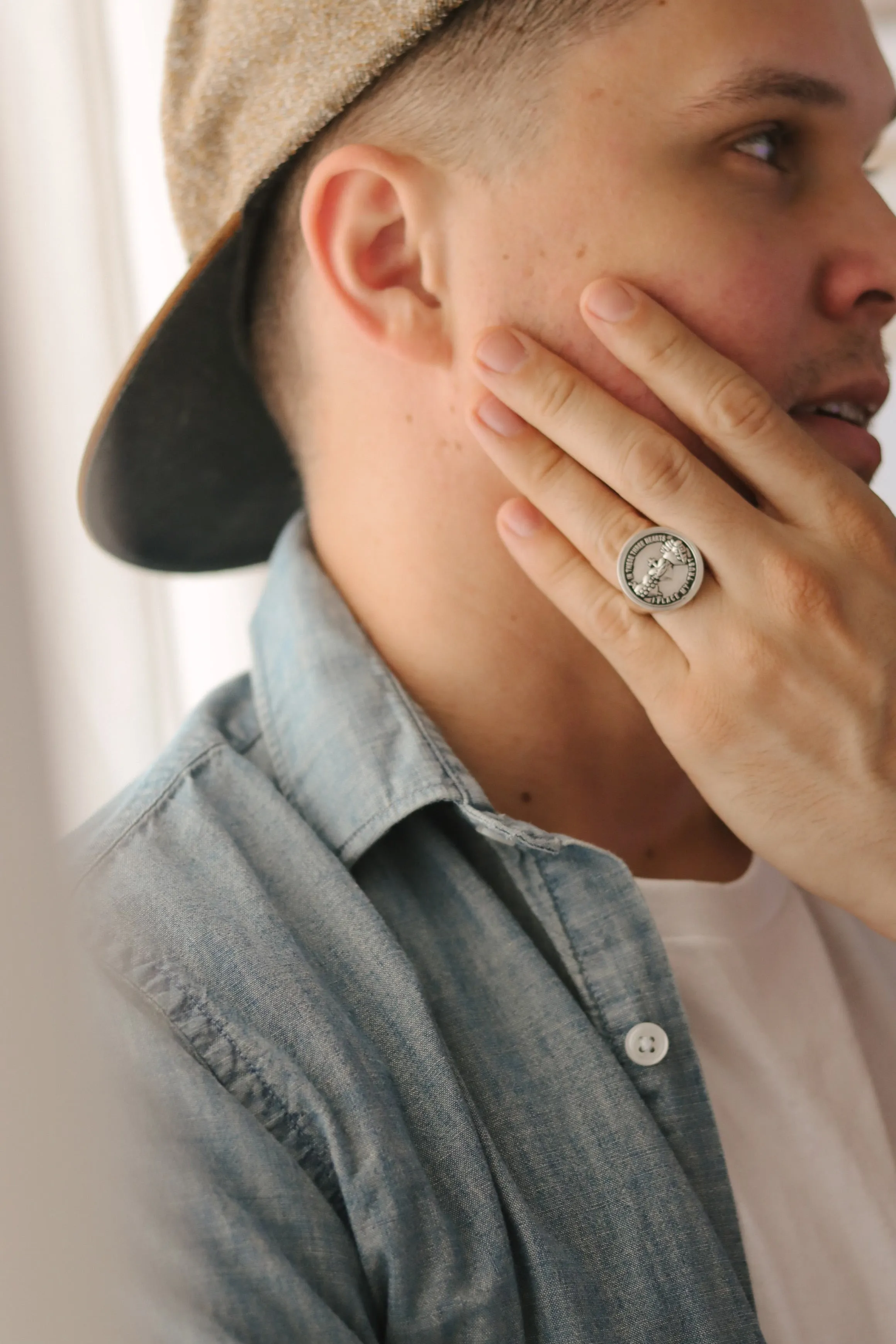 Holy Family Hearts Signet Ring