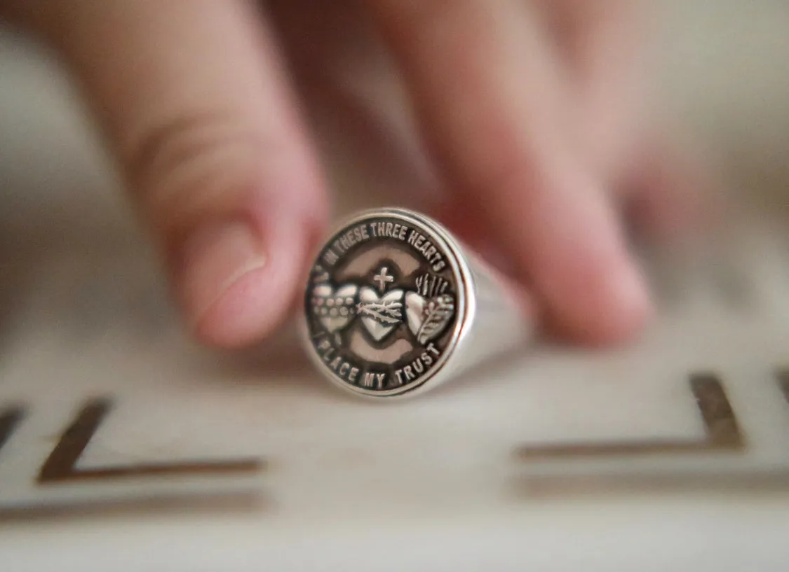 Holy Family Hearts Signet Ring
