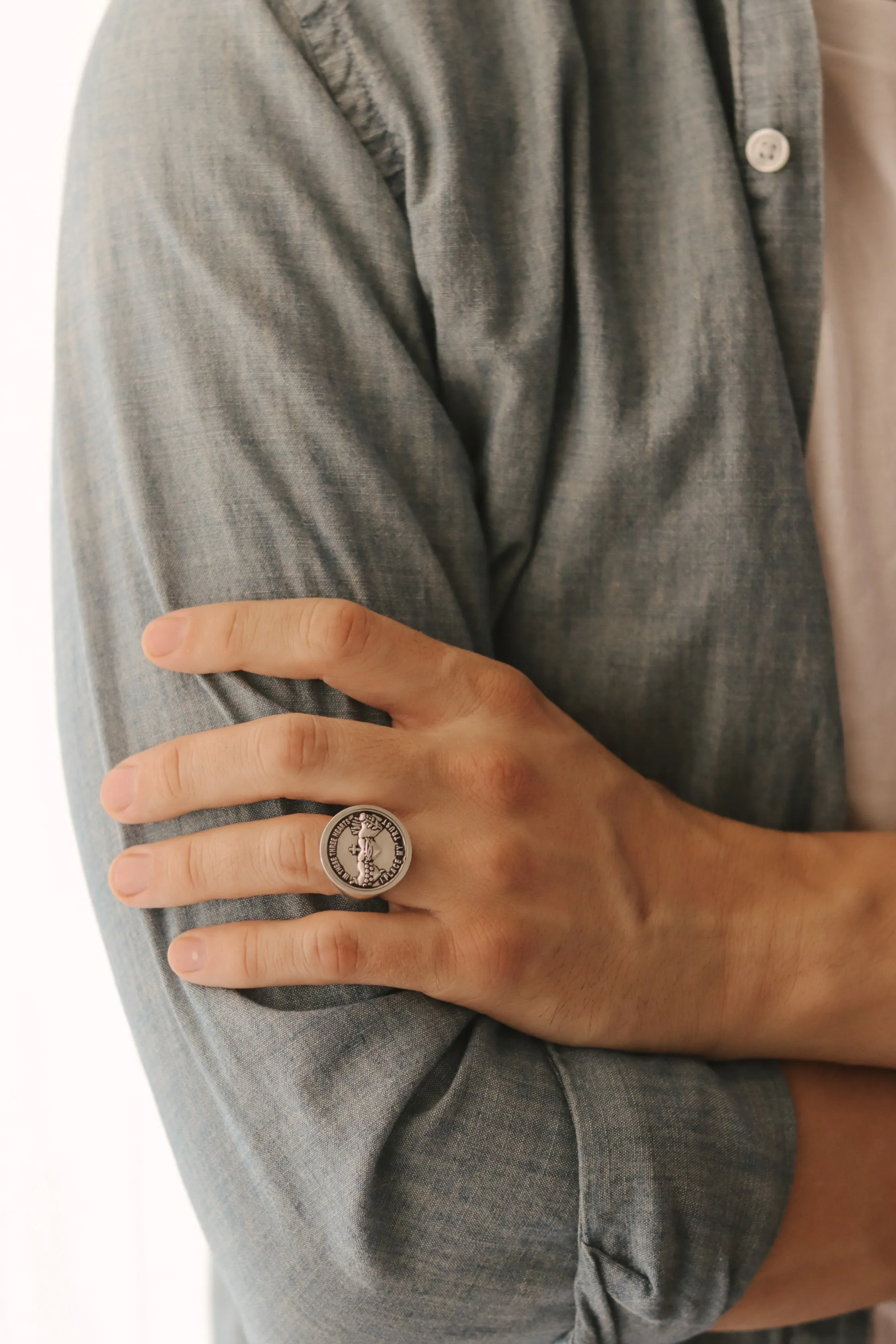 Holy Family Hearts Signet Ring