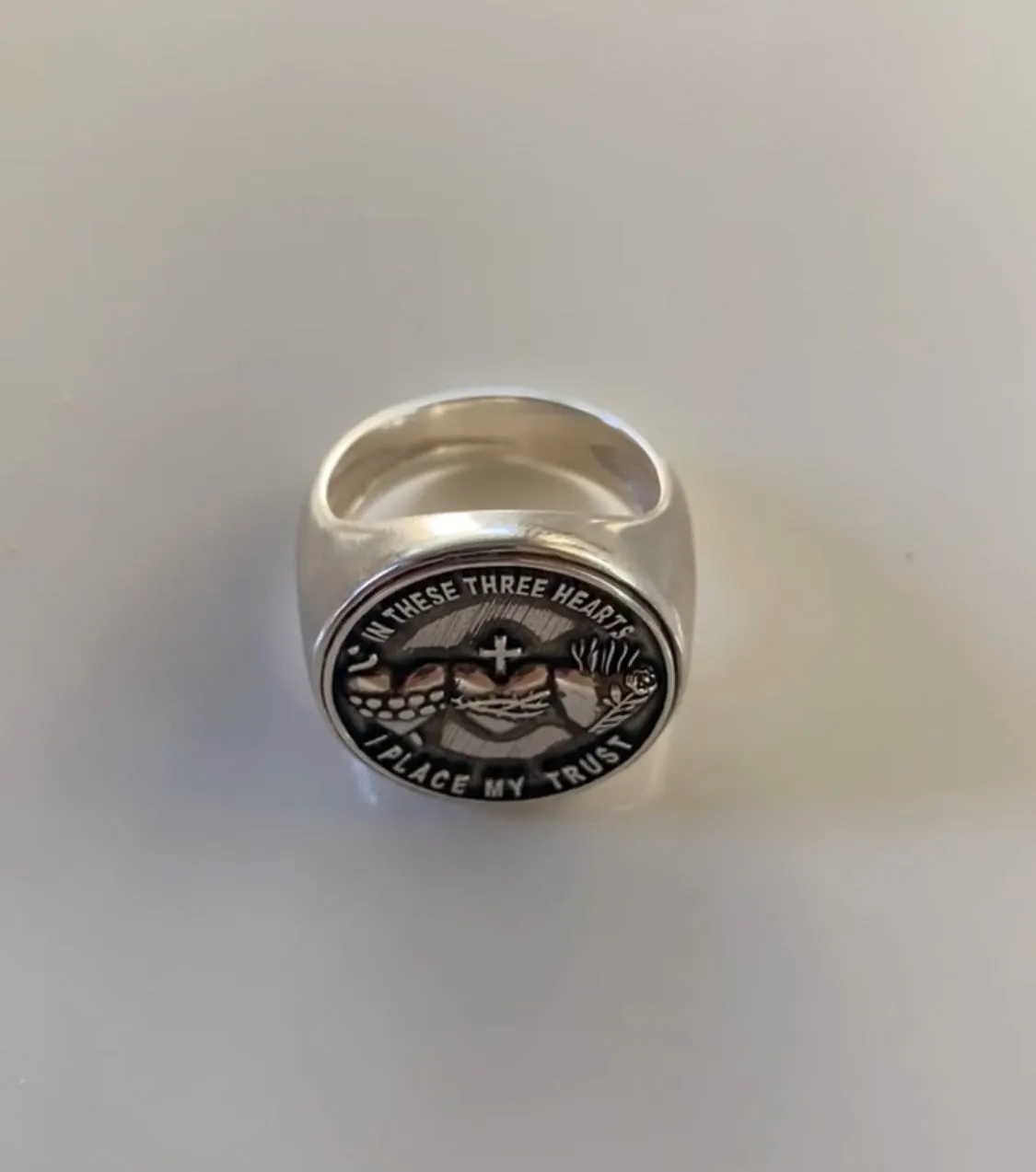 Holy Family Hearts Signet Ring