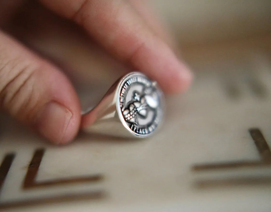 Holy Family Hearts Signet Ring