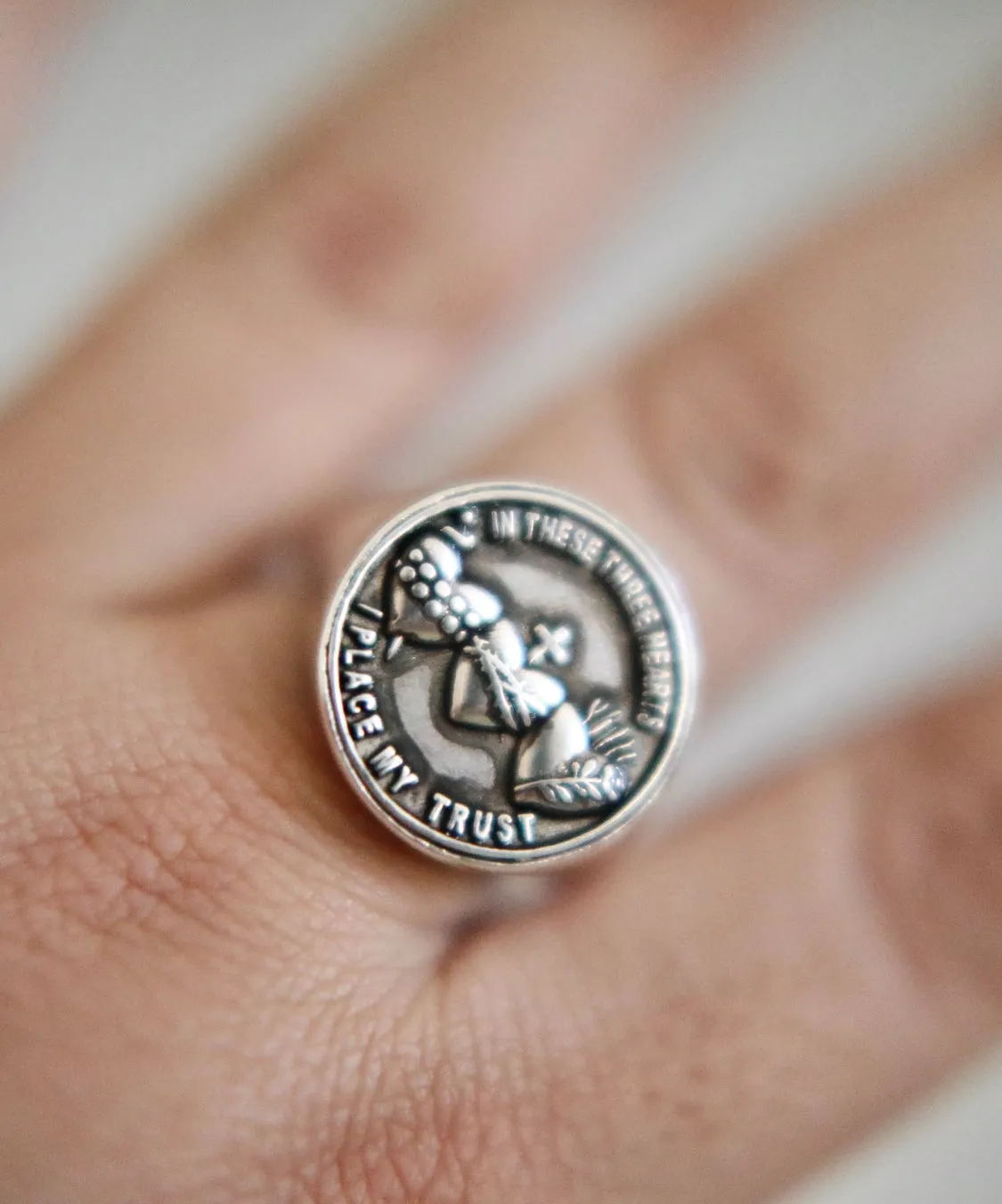 Holy Family Hearts Signet Ring