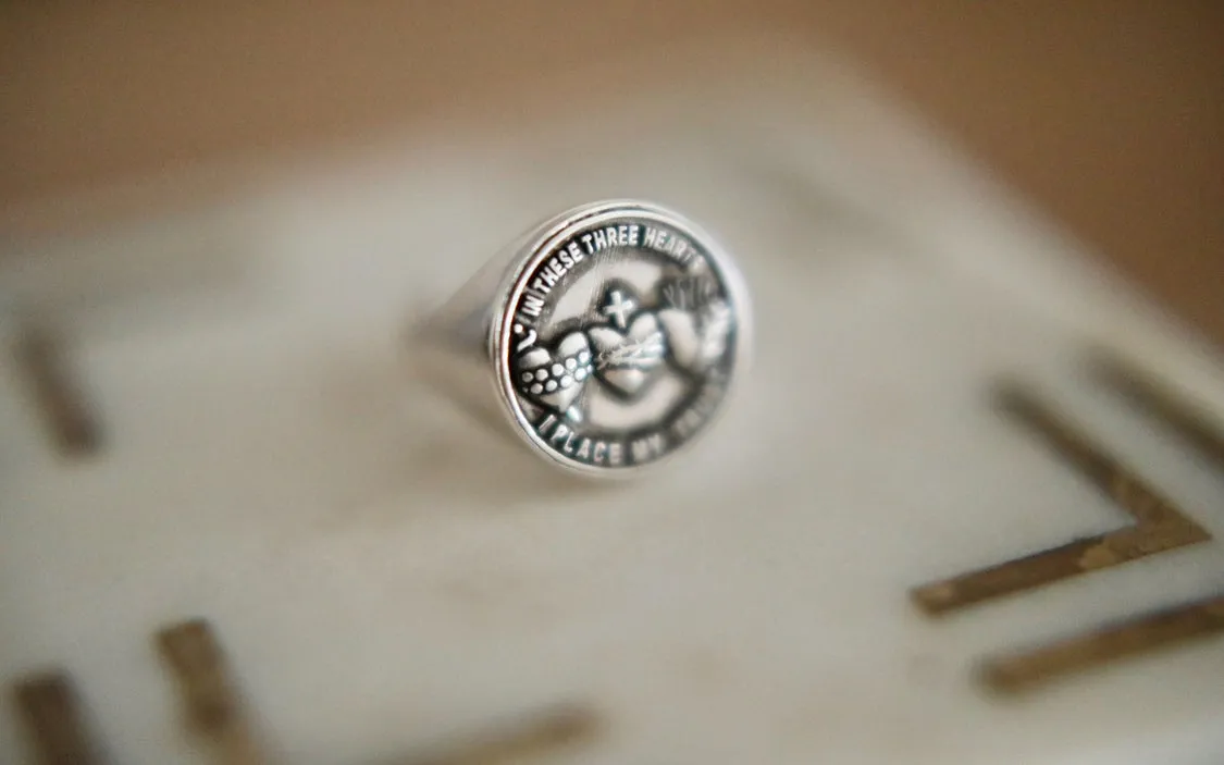 Holy Family Hearts Signet Ring