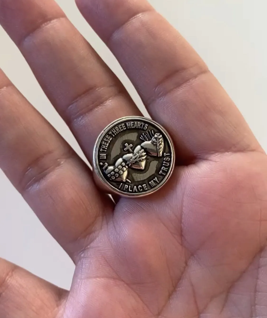 Holy Family Hearts Signet Ring